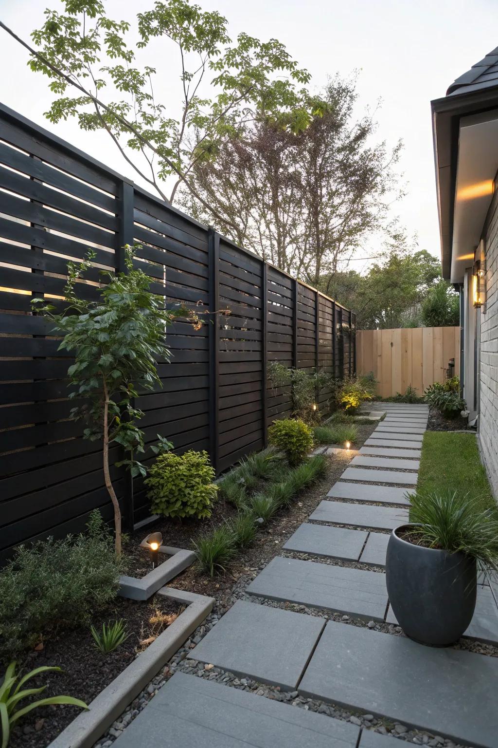 Horizontal slat fences add a modern touch with minimal care.