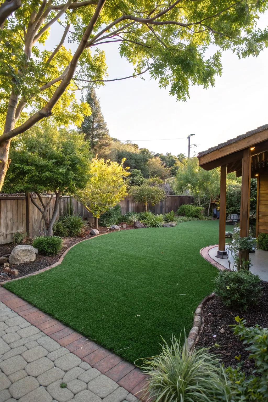 Artificial turf offers a lush look with zero maintenance.