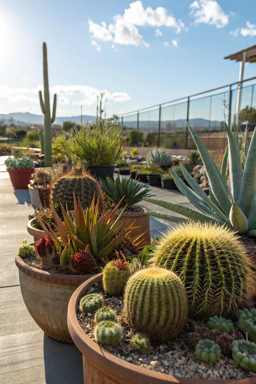 A resilient desert oasis of cacti and agave, thriving in sunny conditions.