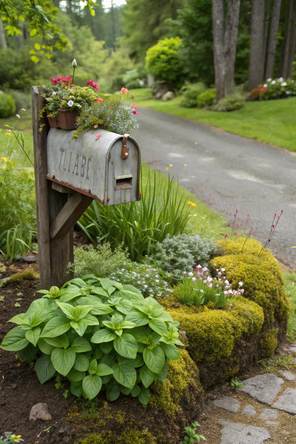 A mix of greenery provides a rich texture around your mailbox.