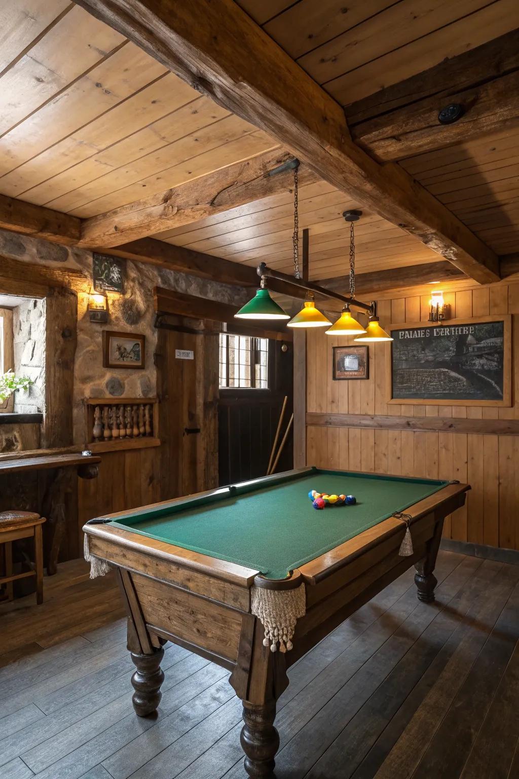 A rustic theme can create a cohesive look in a small space.