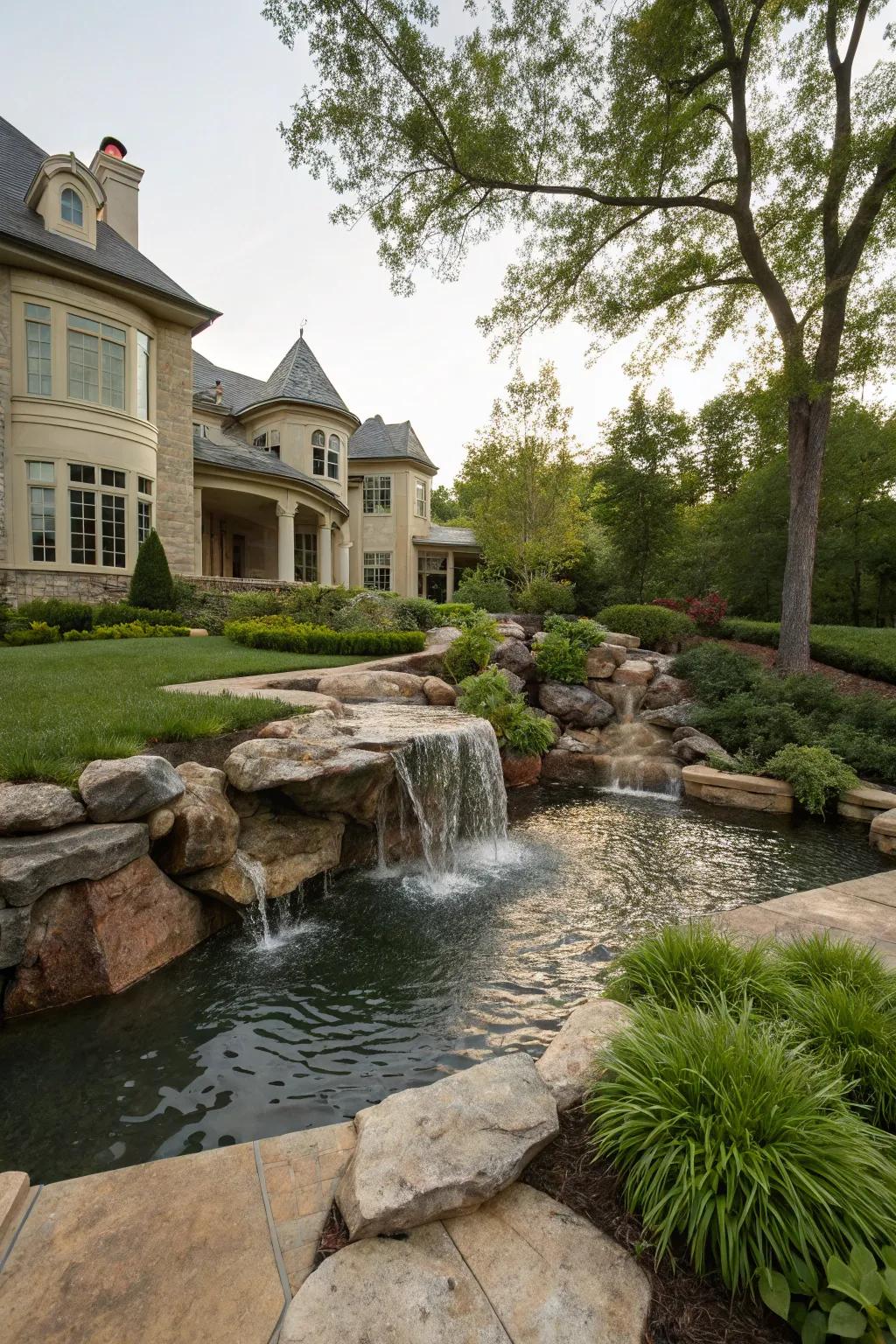 Water features add a touch of tranquility and luxury.