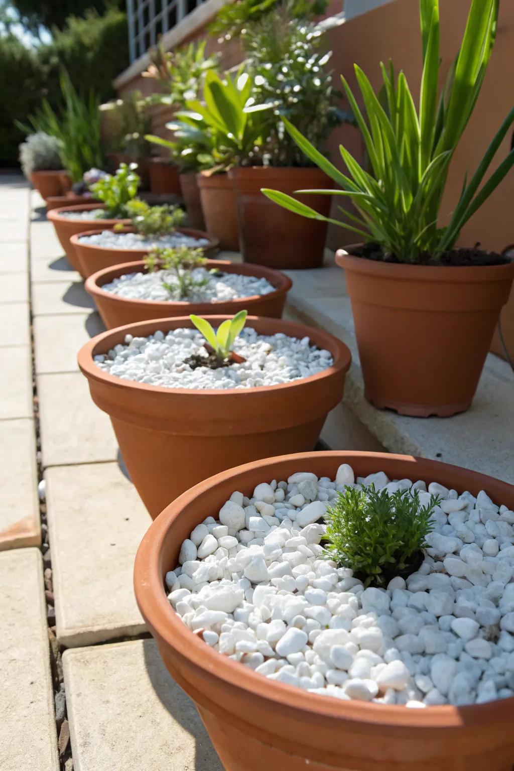 Marble chips add a sophisticated finish to your planters.