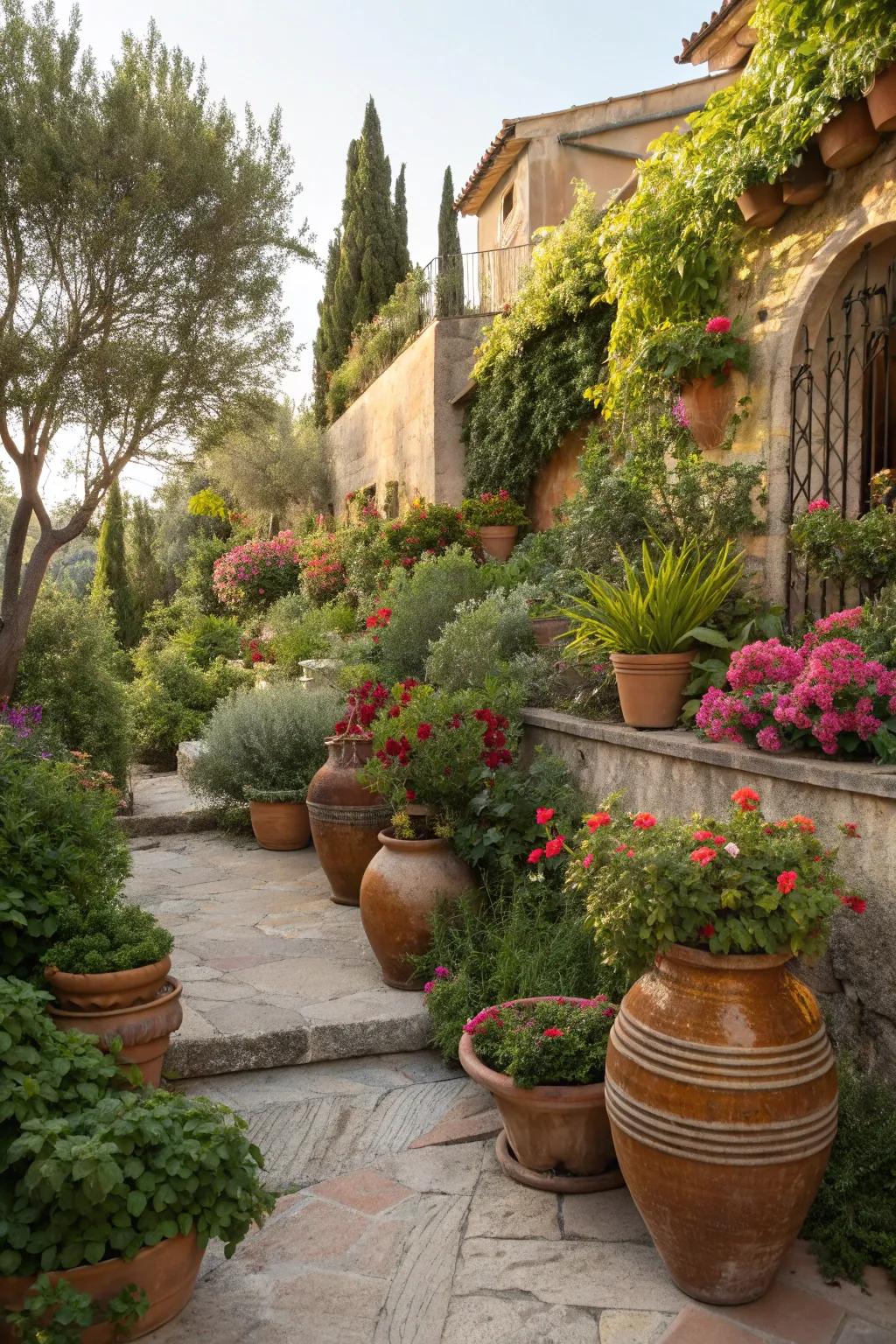 Terracotta pots bring a warm, rustic touch to the garden.