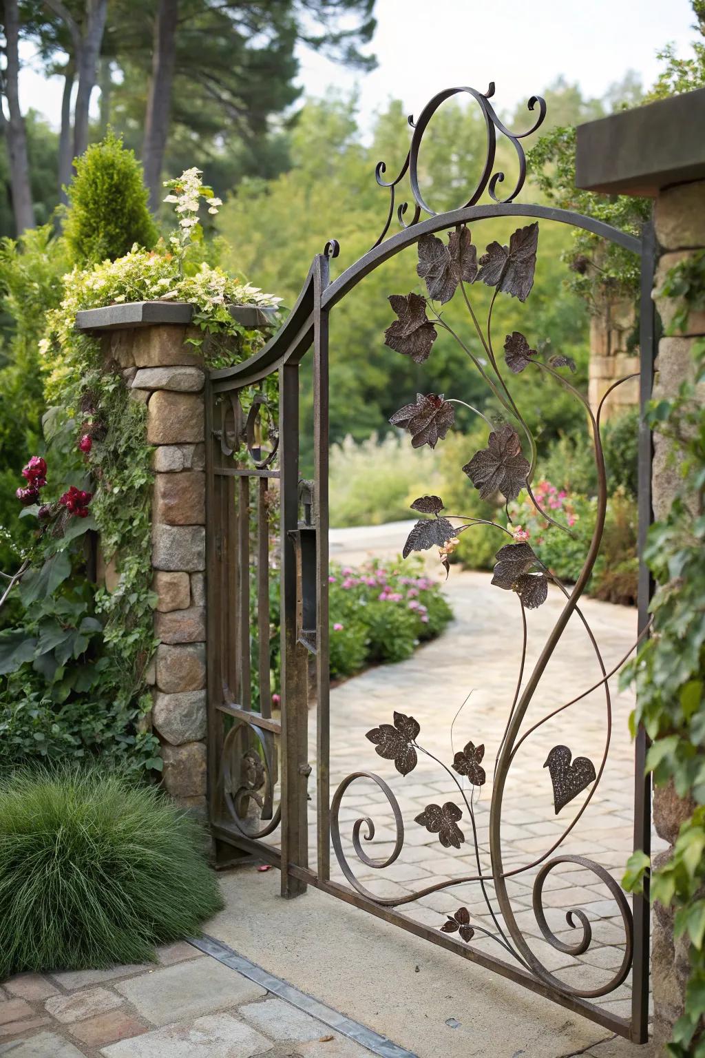 Nature-inspired gates blend seamlessly with garden landscapes.