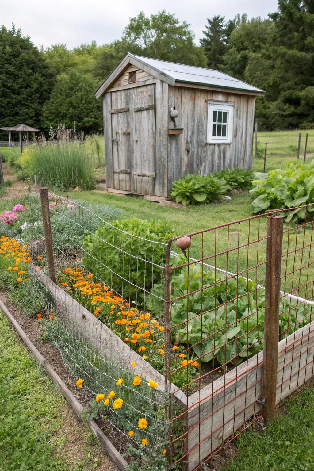Rustic wire fences blend beautifully into natural settings.