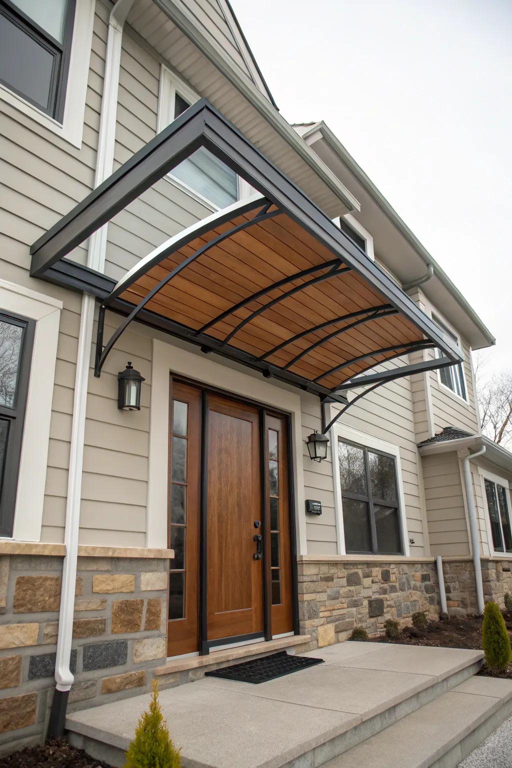 A harmonious blend of metal and wood for a stylish awning.