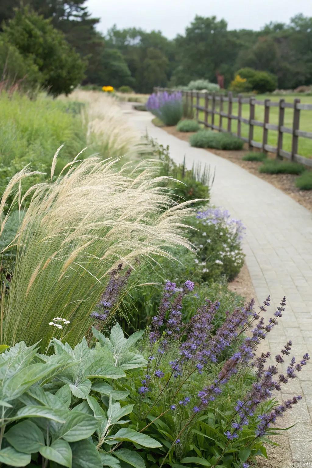 Sage and Mexican feather grass: A harmonious garden pairing.