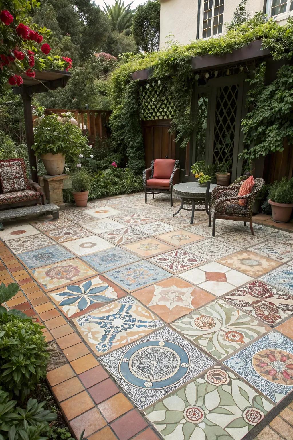 Decorative tile flooring that adds character and charm.