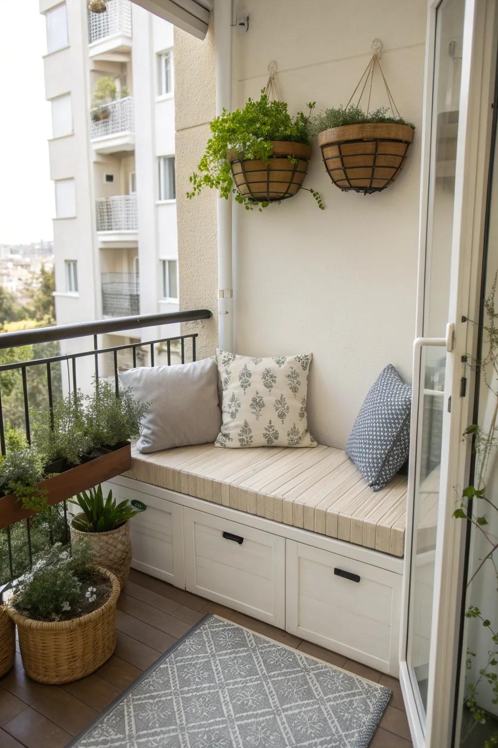 Maximize space with multi-functional furniture on your mini balcony.
