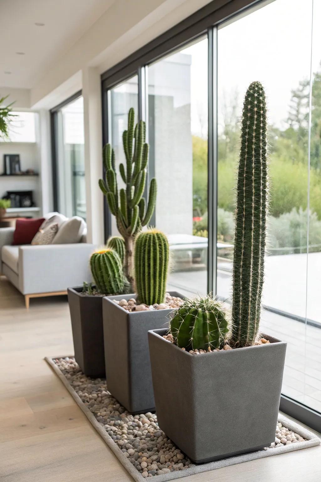 Indoor cacti bringing a modern touch to living spaces.