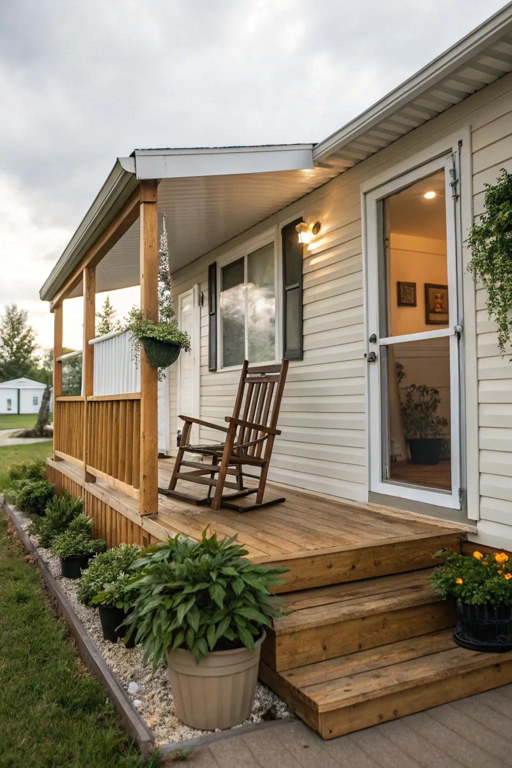 A cozy porch creates an inviting outdoor space.