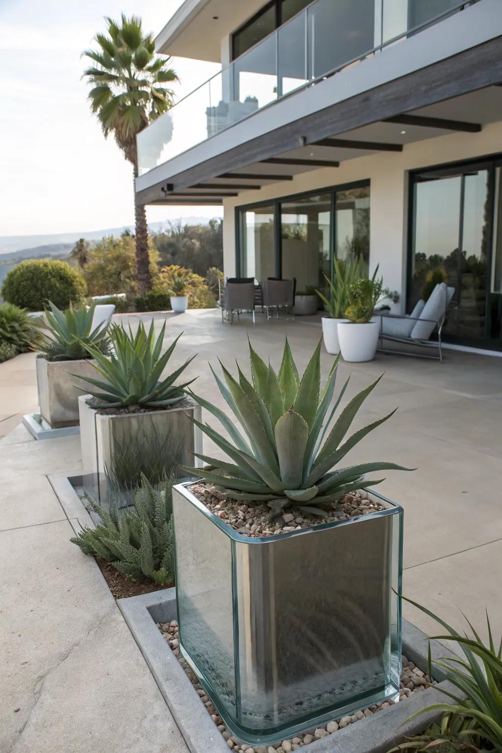 Agave in stylish containers adds a modern touch.