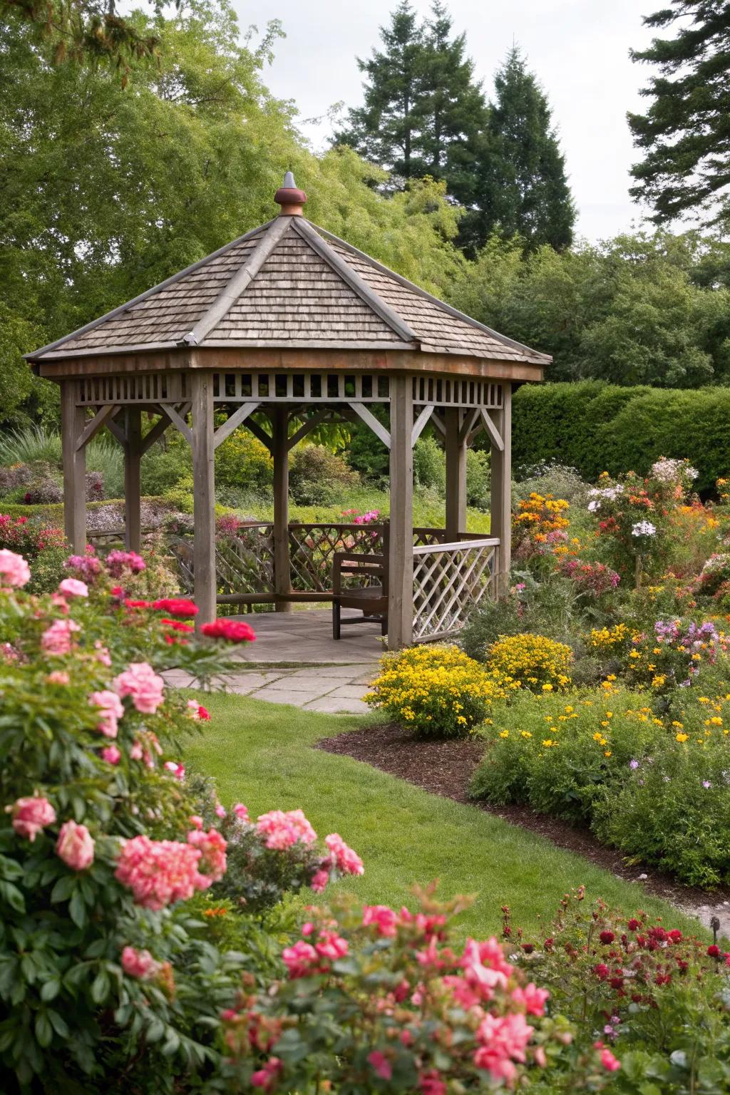 Elegant pergola-style gazebo offering shade and style.