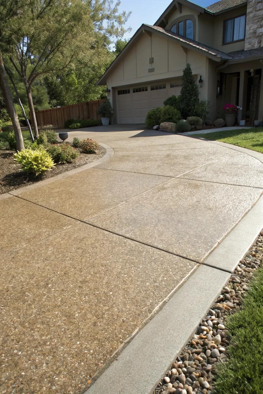A driveway with textured surfaces adding unique interest.