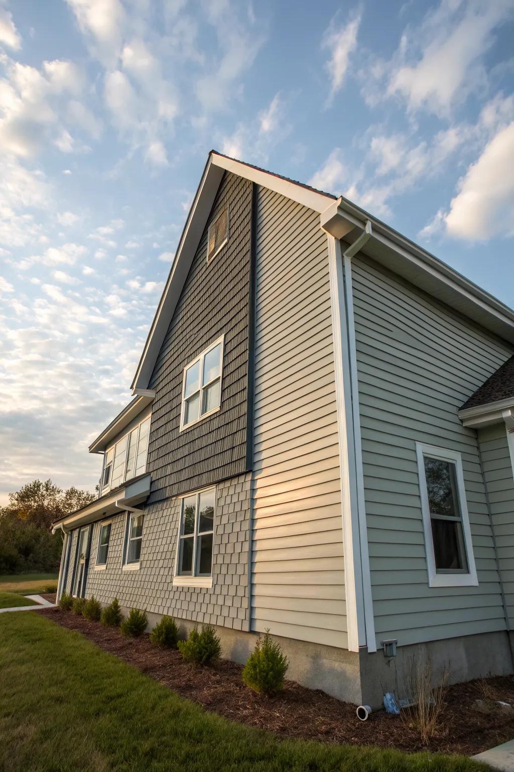 Dynamic mix of horizontal and vertical siding panels.