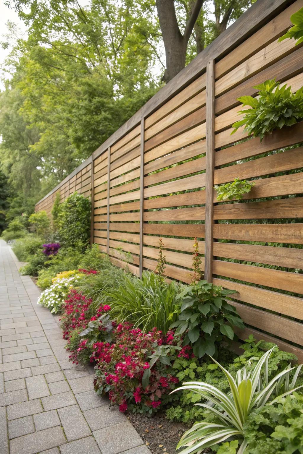 Wooden slats bring warmth and modernity to garden walls.
