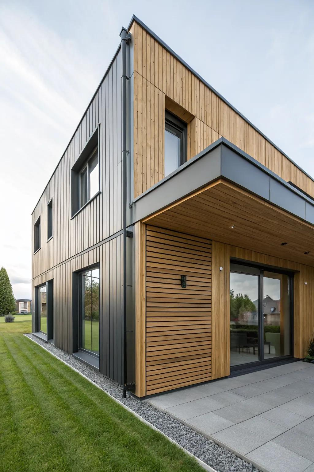 Two-tone cladding creates a dynamic and modern exterior.