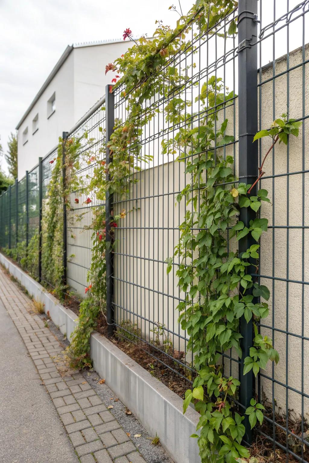Modern minimalist fence with metal grid