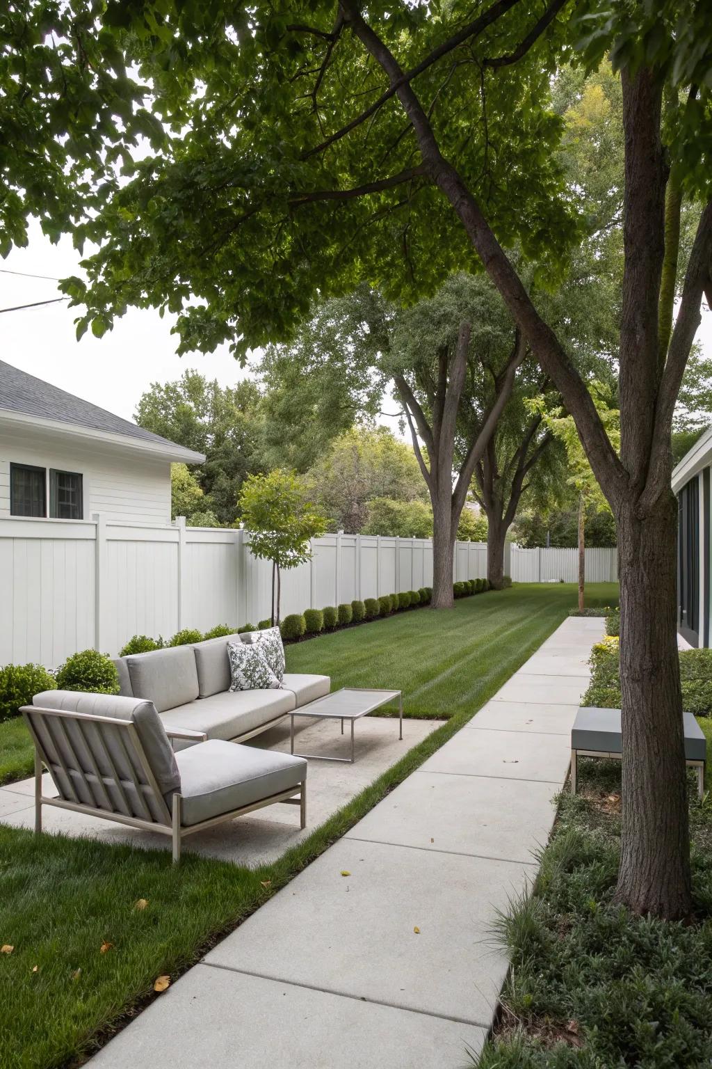Create a functional outdoor living space with minimalist furniture.
