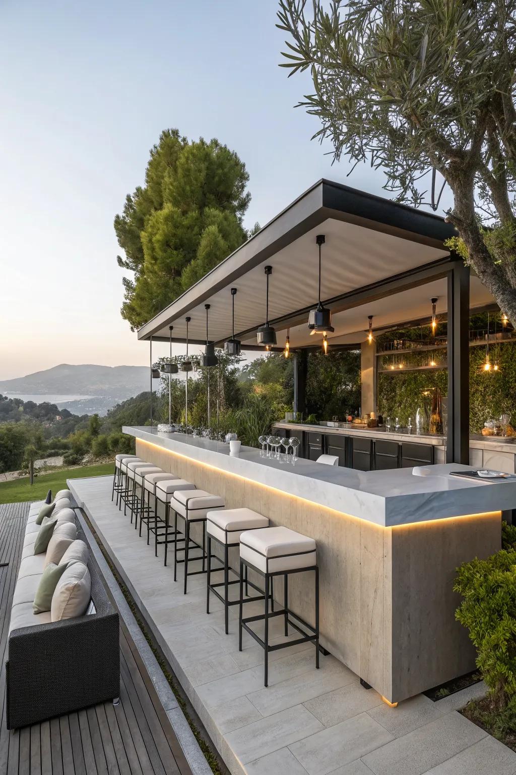 Built-in seating enhances comfort and style in your bar area.