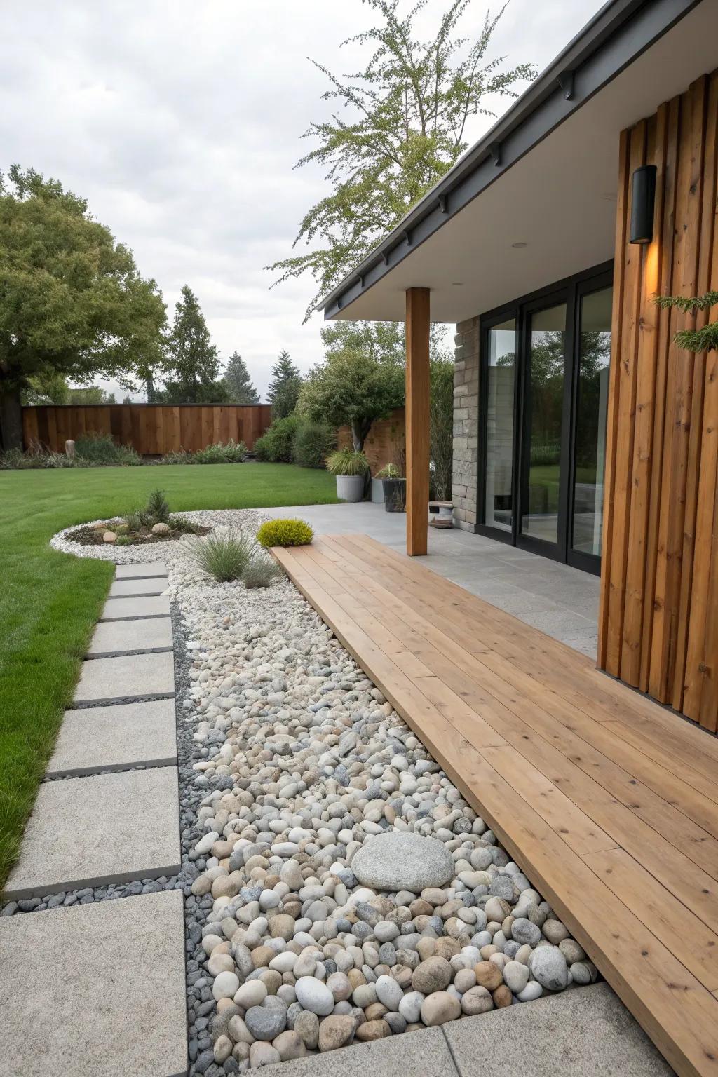 Mix materials for a modern and textured patio design.
