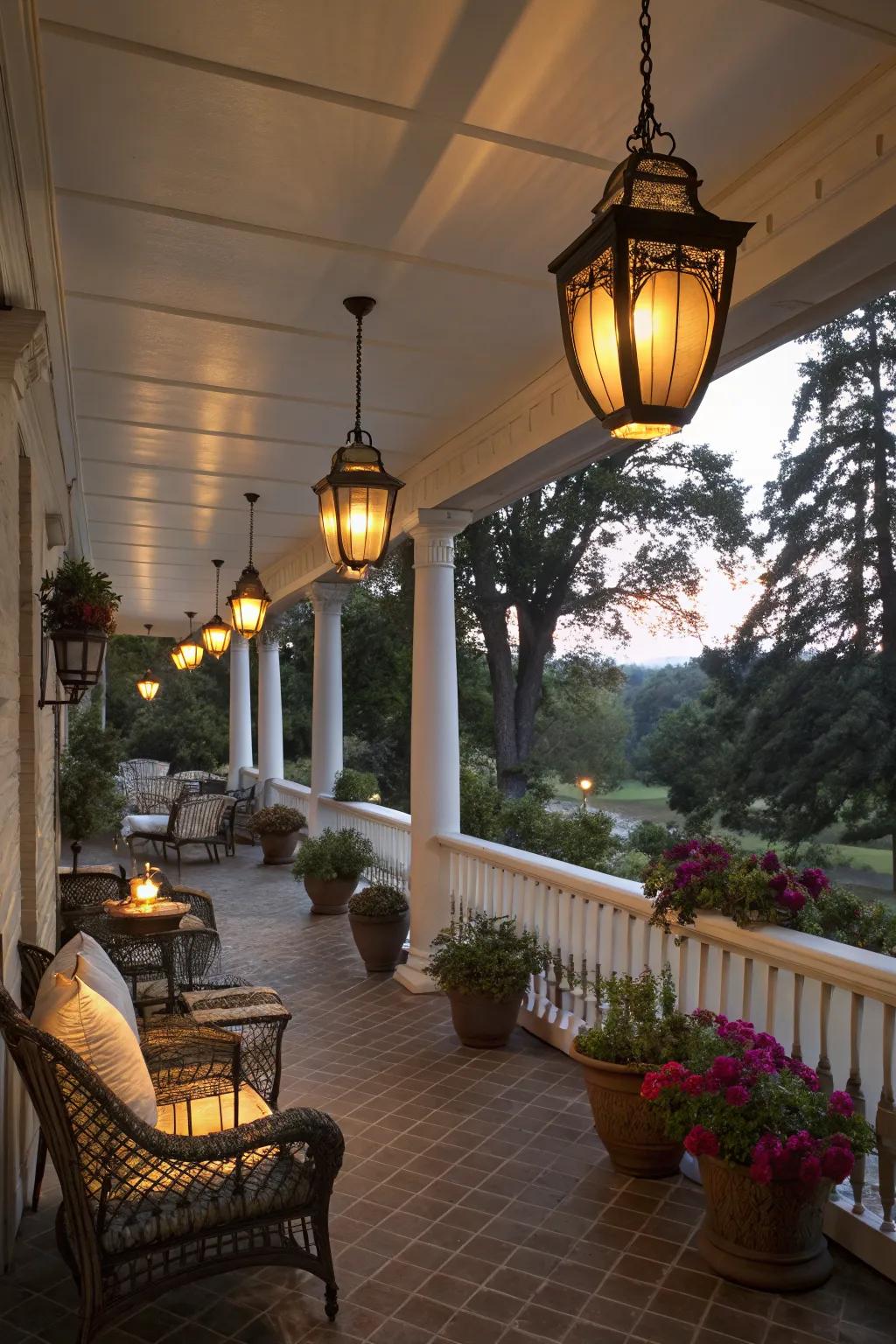Ambient lighting creates a magical evening atmosphere.