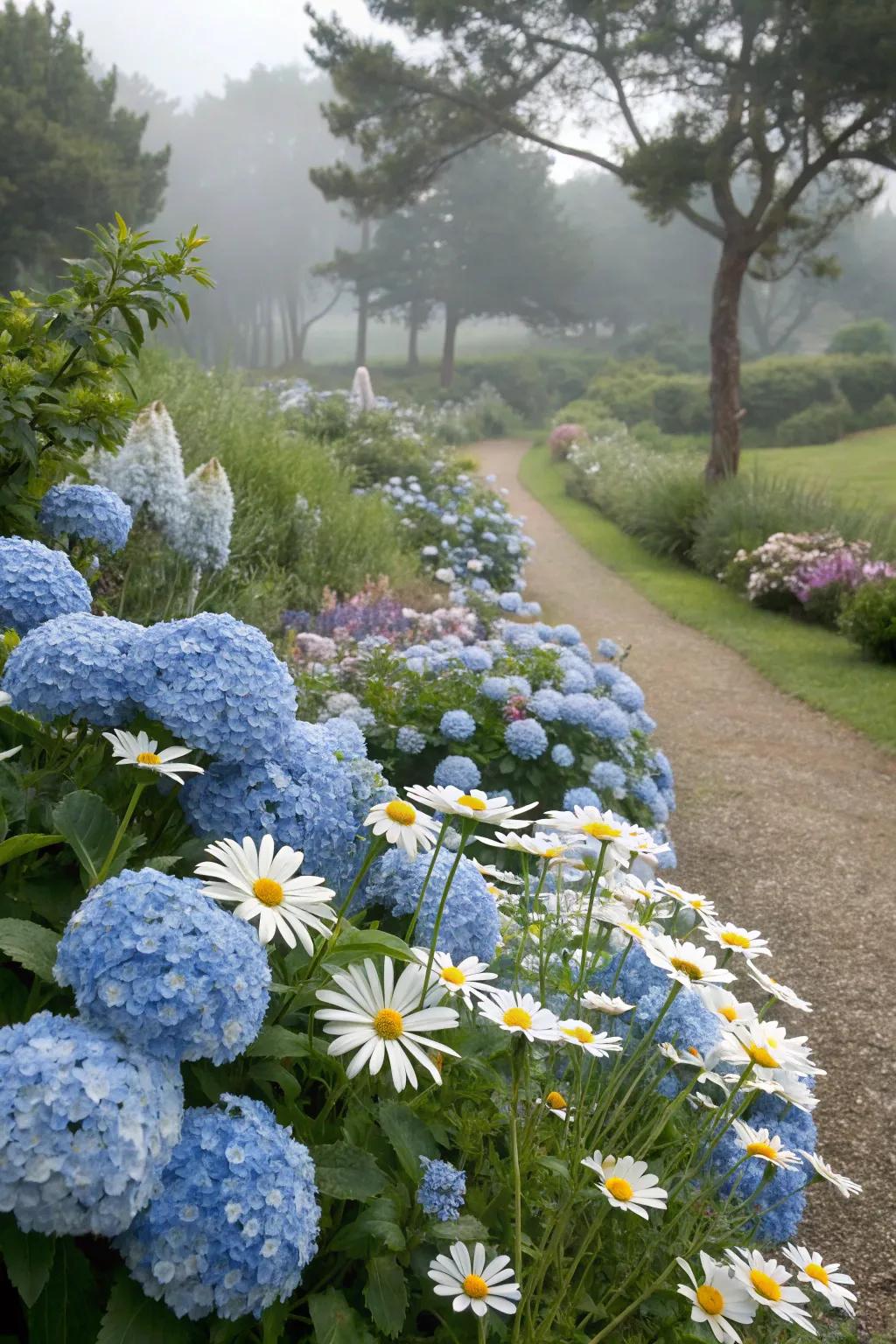 A soothing blue garden reminiscent of coastal tranquility.