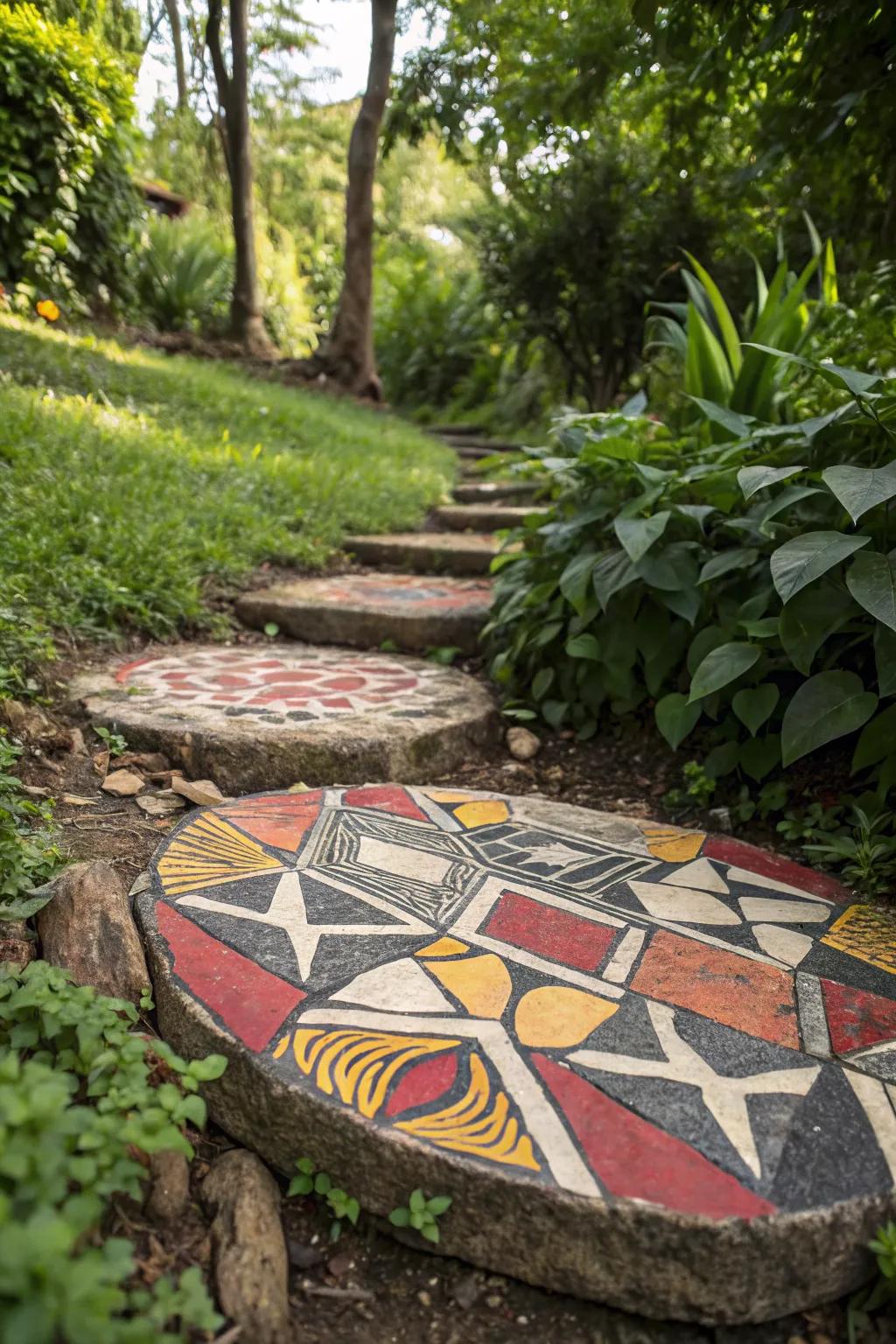 Abstract mosaic stepping stones for a unique artistic touch