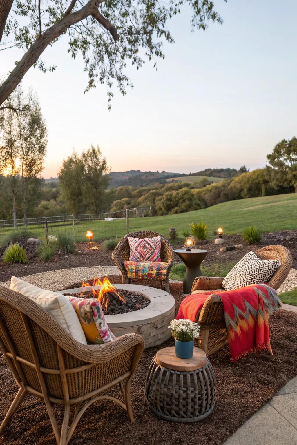 Wicker chairs create a cozy and inviting atmosphere.