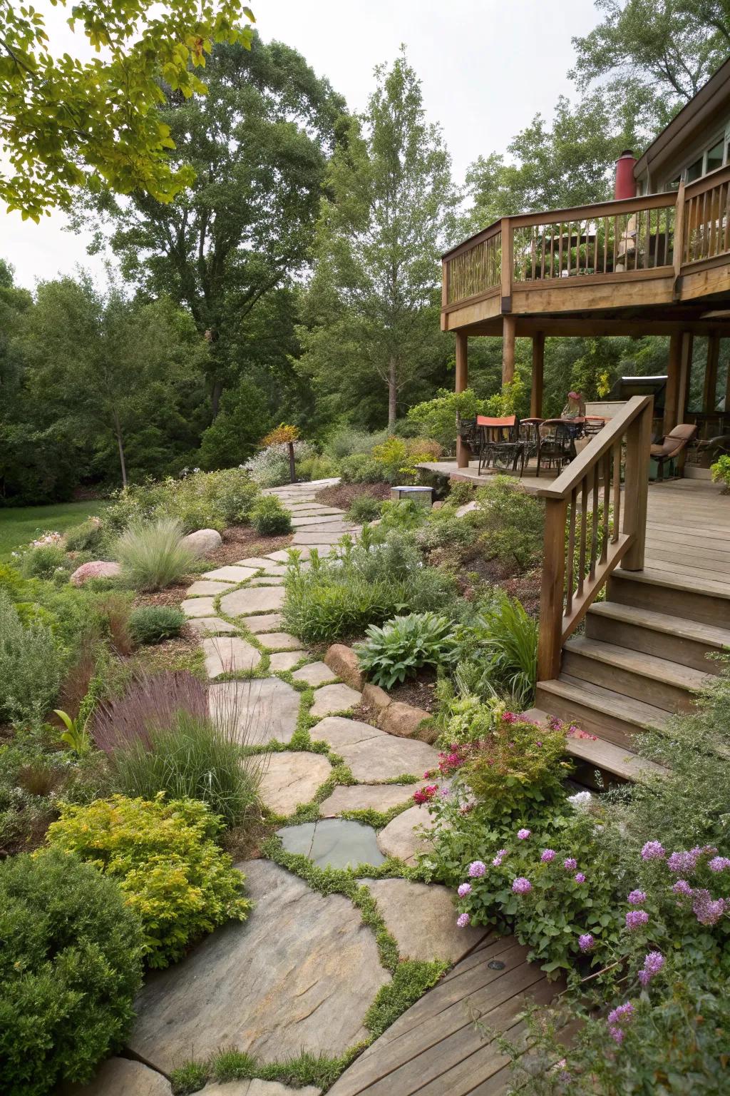 A deck that naturally integrates with its surroundings, offering a serene escape.