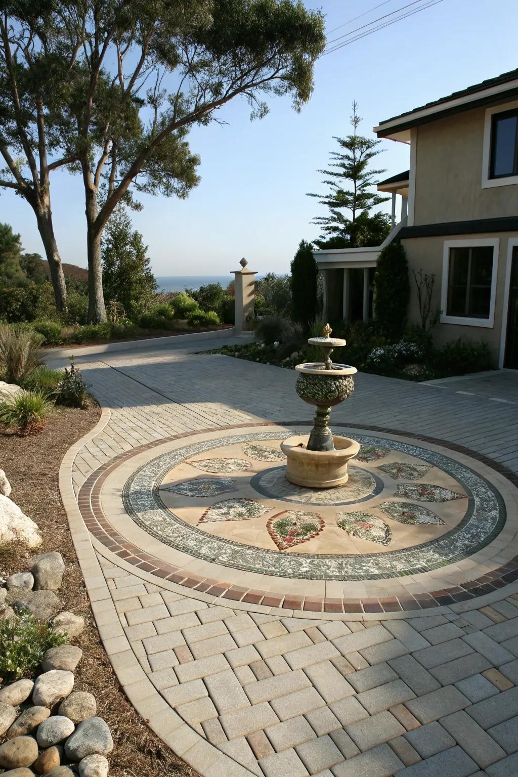 Make a statement with a circular driveway and mosaic centerpiece.