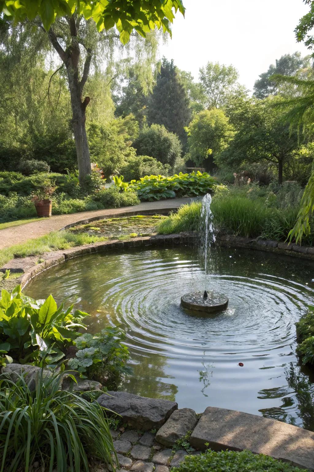A tranquil water feature adds serenity to any garden.