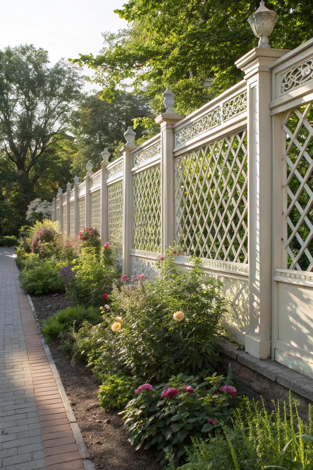 A decorative lattice fence adding visual charm to the garden.
