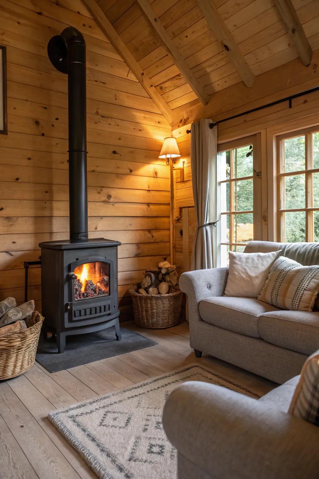 Snuggle up in a warm and inviting cabin interior.
