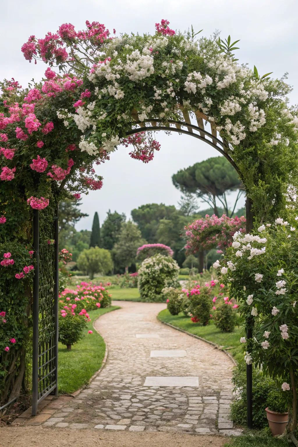 Step into enchantment with oleander archways.