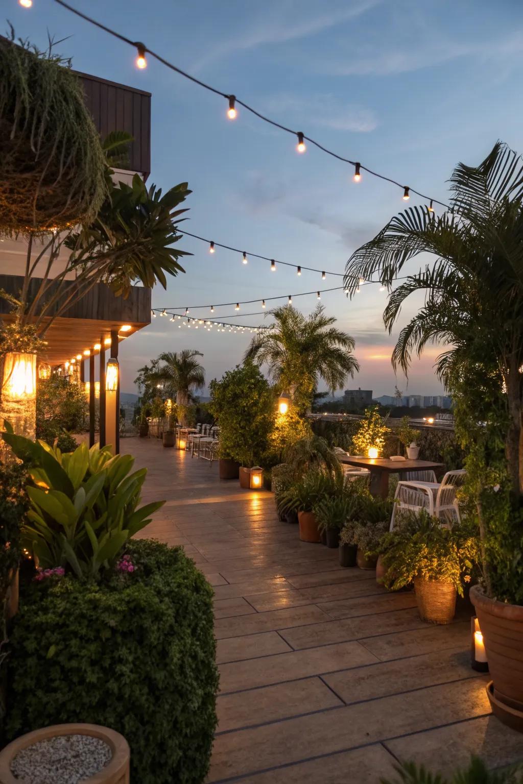 Set the mood with lights and faux greens.