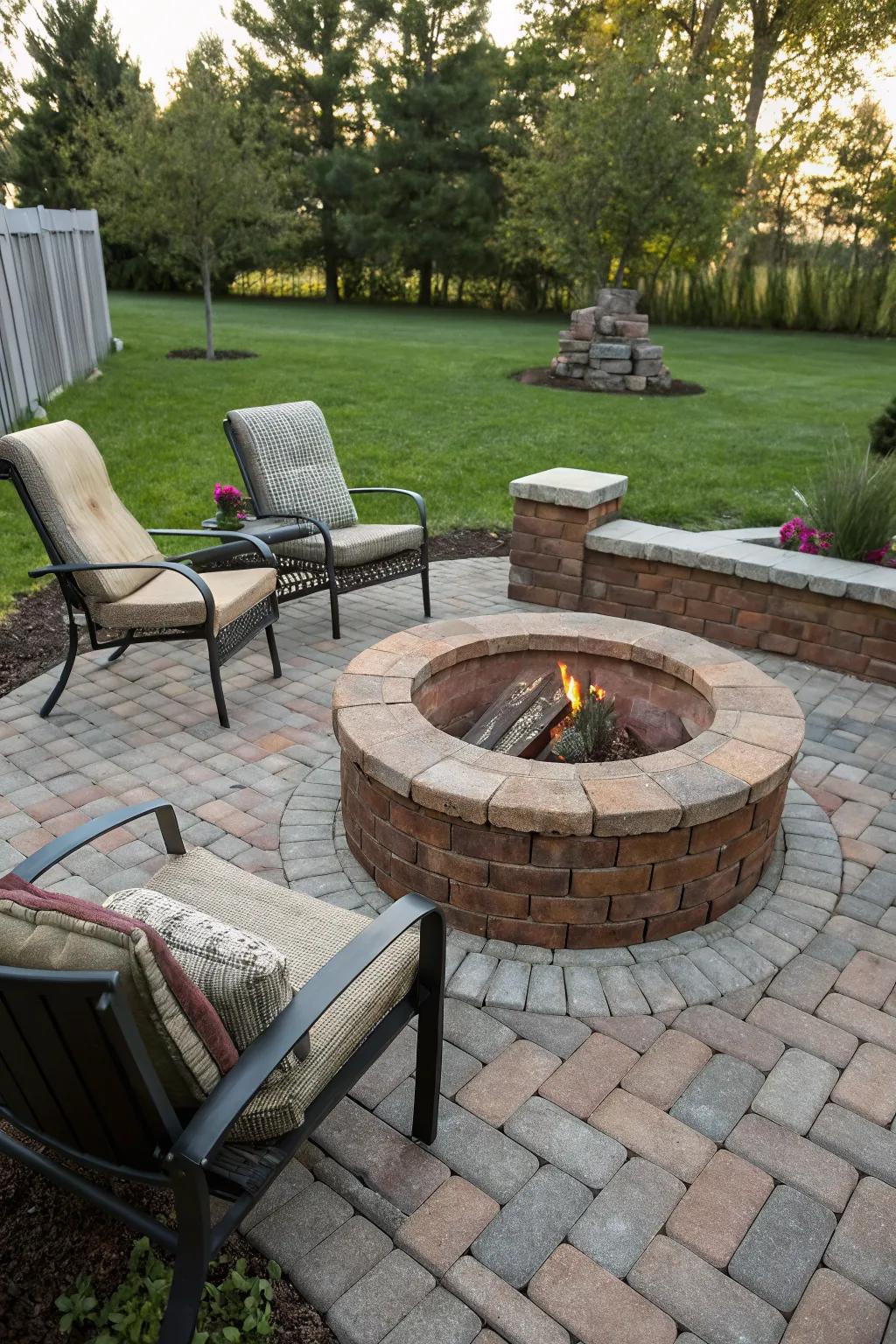 A classic circular brick fire pit perfect for cozy gatherings.