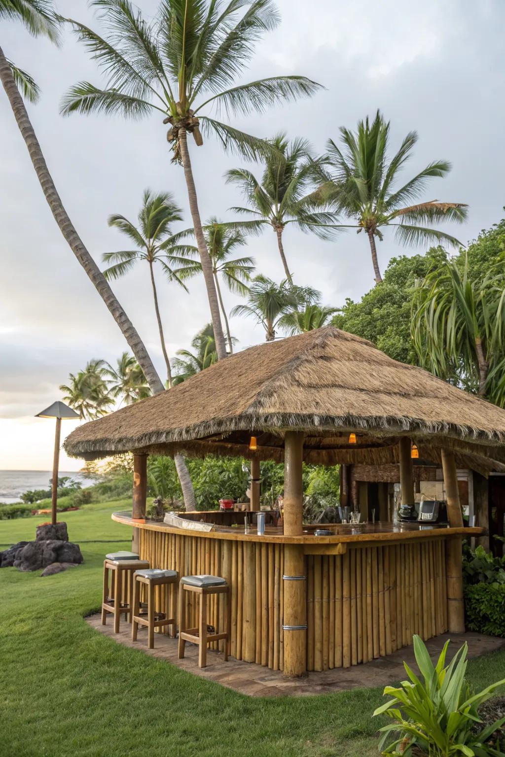 A tropical tiki bar brings island vibes to your garden.