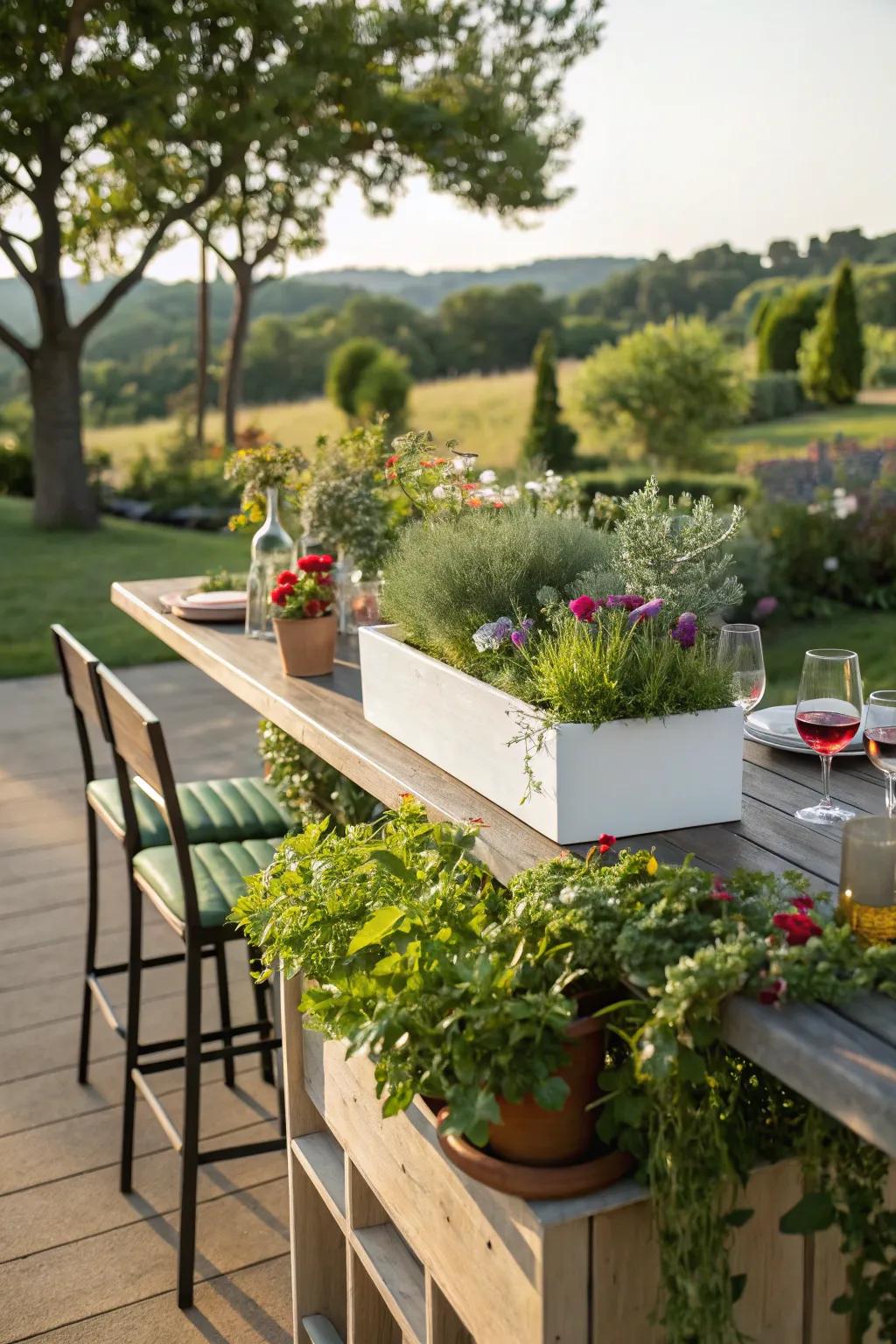 A fresh take: a bar table with built-in planters for a green touch.
