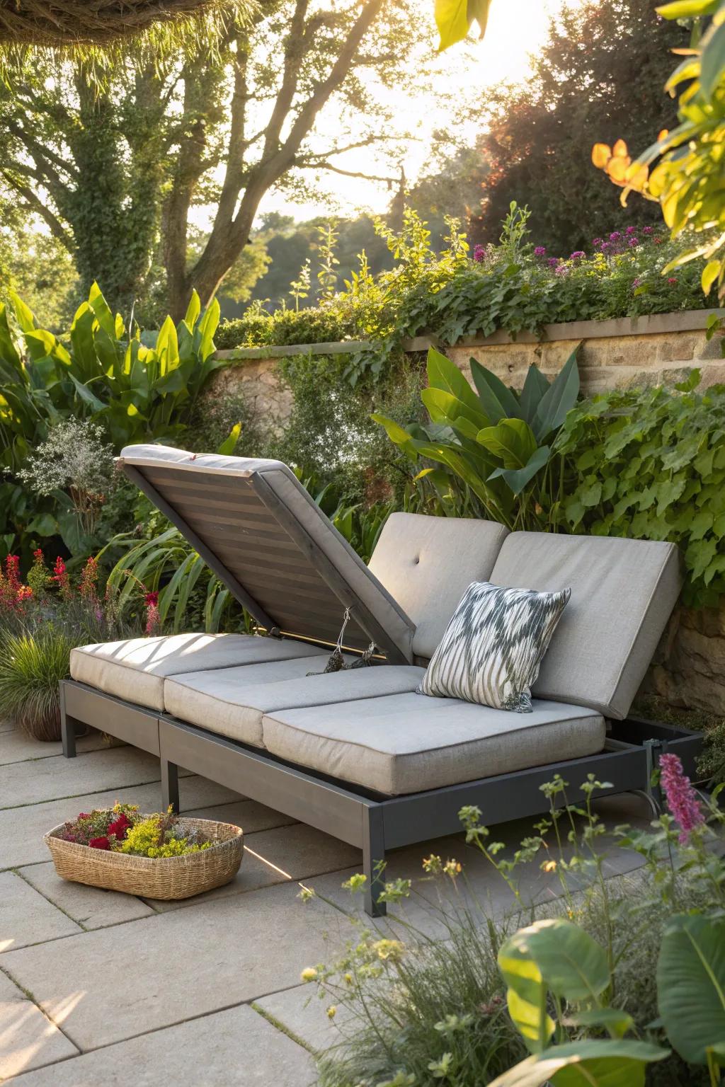Convertible benches offer versatility for both seating and lounging.