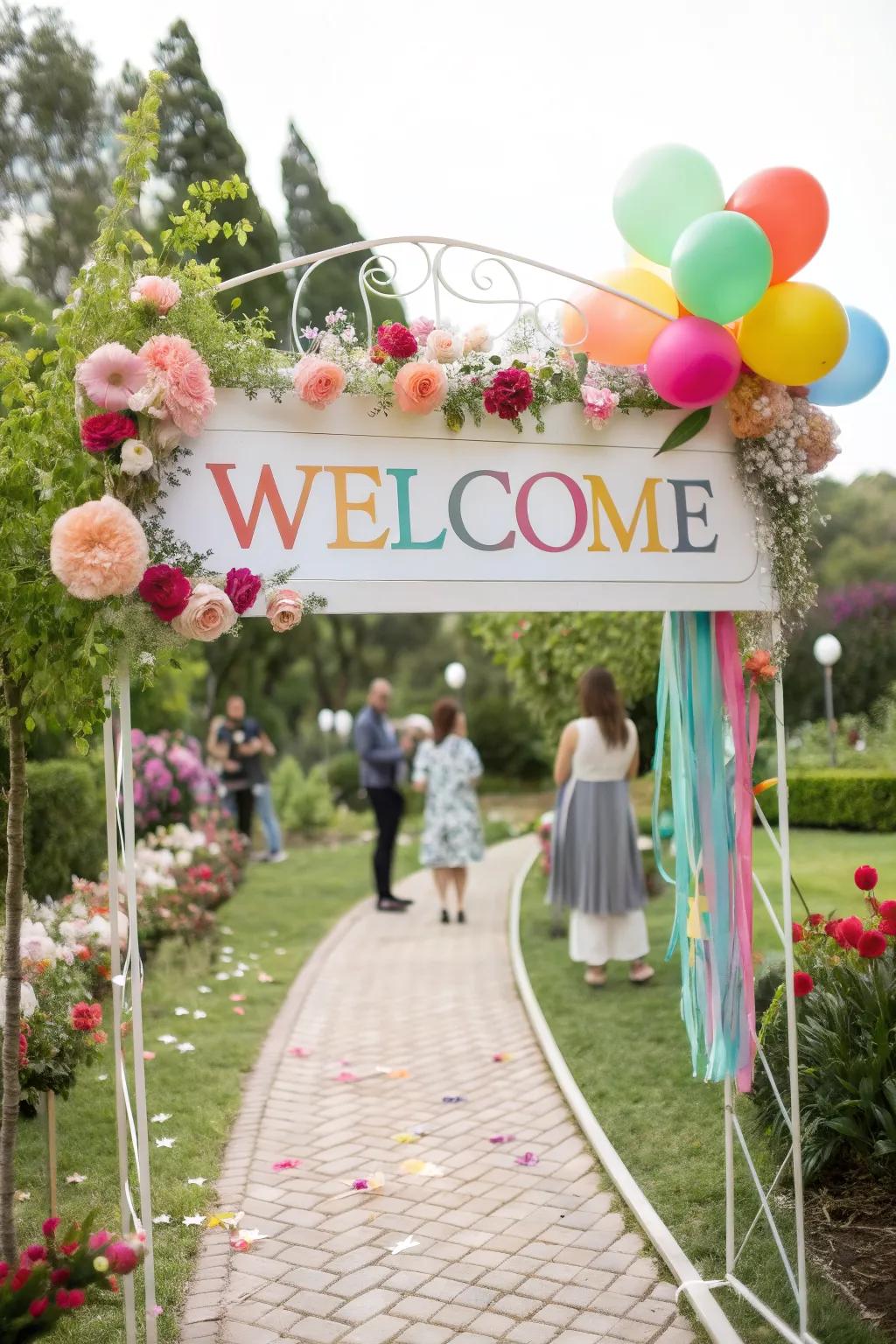 A personalized welcome sign at the entrance of a birthday celebration.