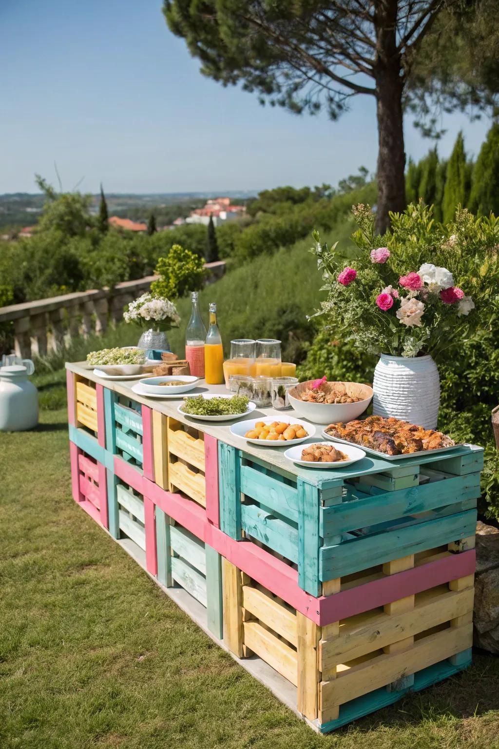 Eco-friendly and personalized with a pallet wood buffet.