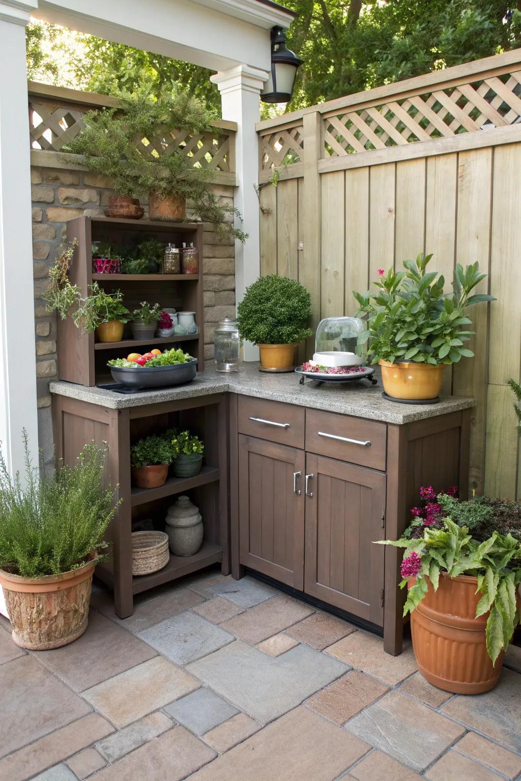 Optimize your outdoor area with corner cabinets that make efficient use of limited space.