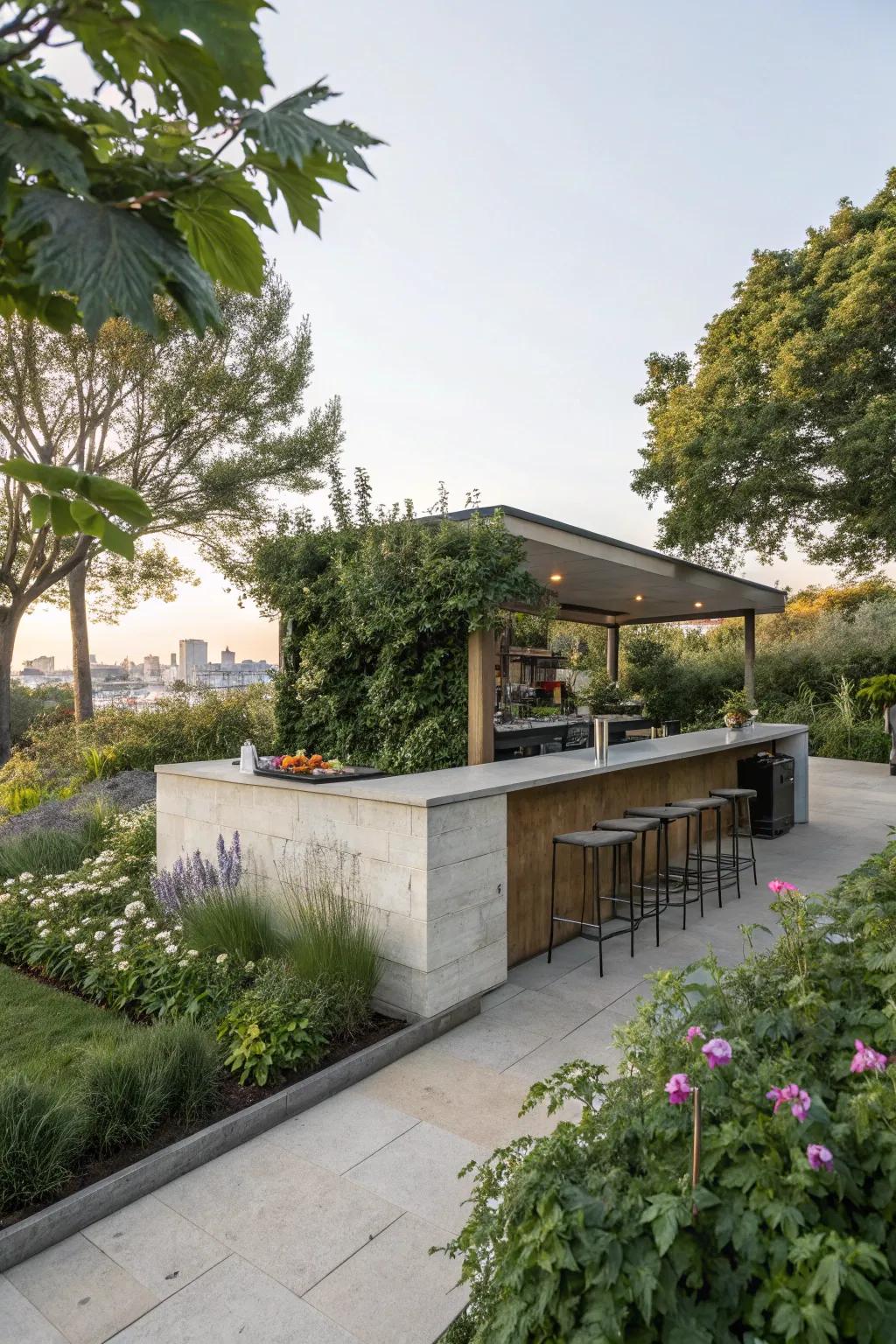 A concrete bar that feels like a natural extension of the backyard.
