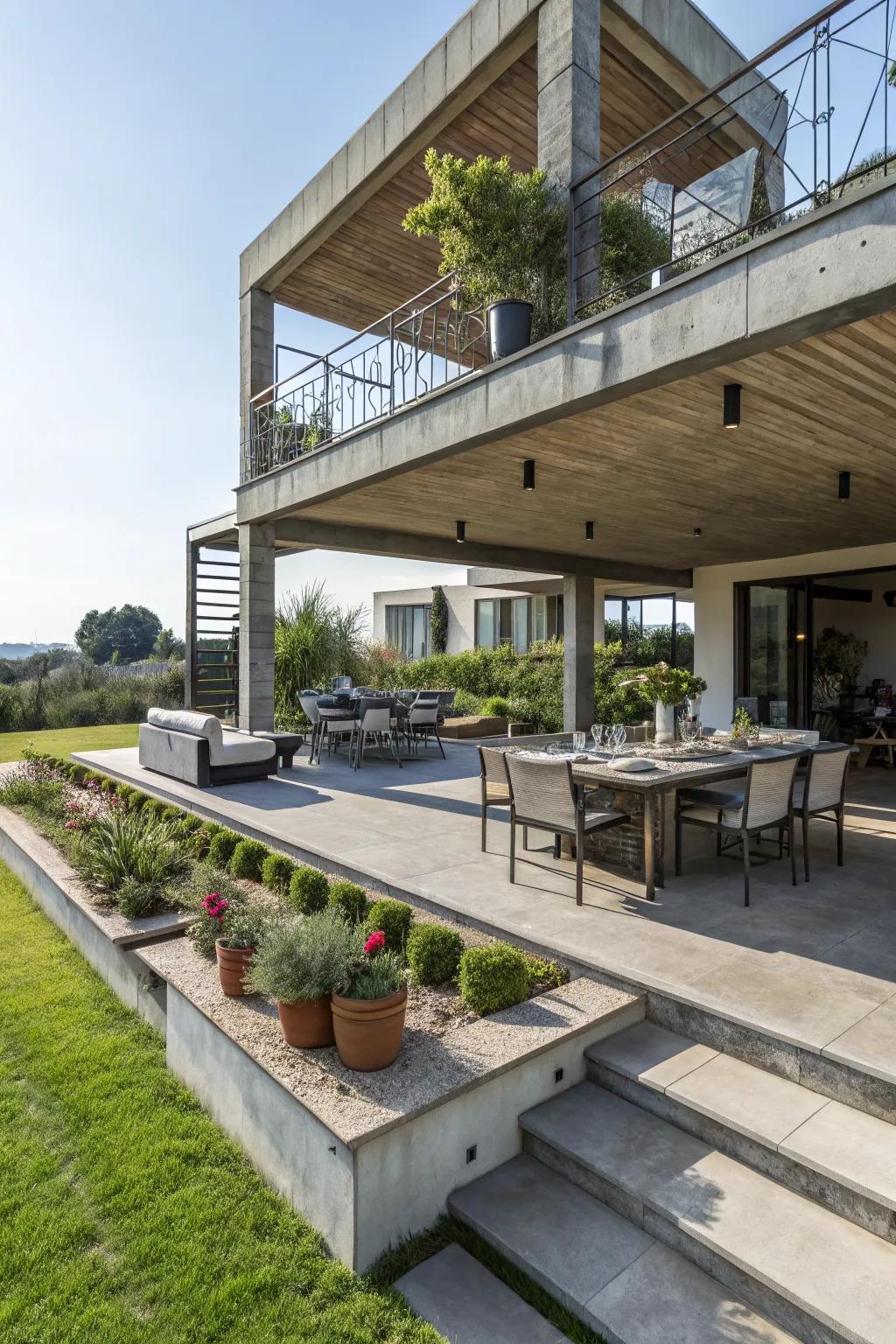 Multi-level patio design for versatile outdoor living.