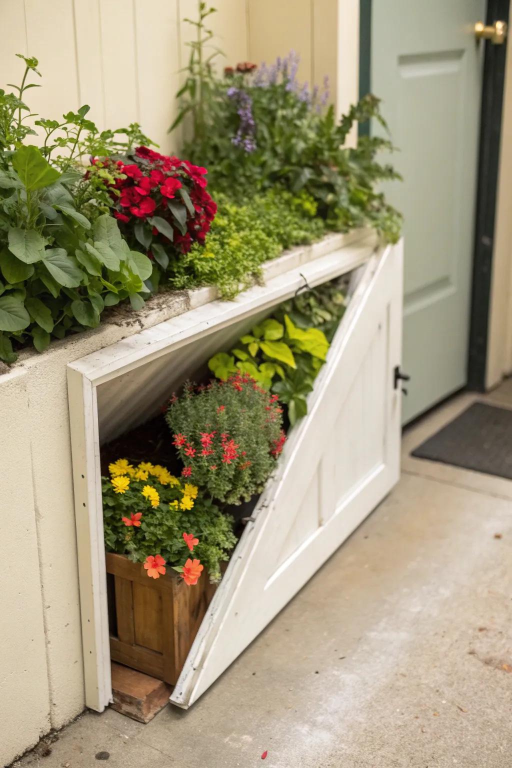 Combine function and flora with a decorative planter door.