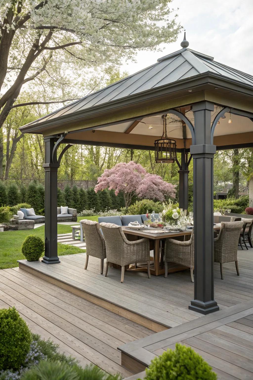 An elegant pavilion-style deck for cozy outdoor retreats.