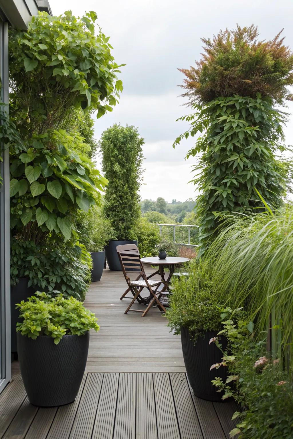 Tall planters provide a natural and flexible privacy solution.