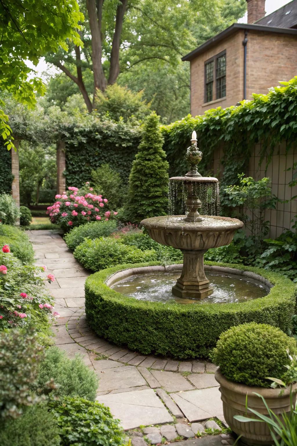 A tranquil water feature adds a calming element to your garden.